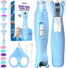 Load image into Gallery viewer, Rechargeable Baby Nail Trimmer - Baby Nail Clippers Electric w/Led Light for Newborn, Infant, Toddler, Kids - Baby Manicure Fingernail Care Set w/Scissors - Baby Essentials Must Haves Grinder Cutter