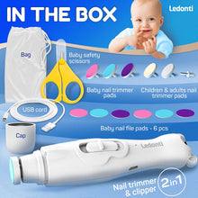 Load image into Gallery viewer, Baby Nail Trimmer Electric Kit - Baby Nail Clippers File w/ Led Light for Newborn, Infant, Toddler, Kids - Baby Manicure Fingernail Care Set w/ Scissors - Baby Essentials Must Haves Grinder Cutter