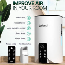 Load image into Gallery viewer, WiFi Control Humidifiers for Bedroom - Dual Mist (Cool &amp; Warm) ! Humidifier 4L Big Capacity Top Fill Water Tank, Quie Humidifier, for Large Rooms Home Living Office Baby - Ultrasonic Humidifier
